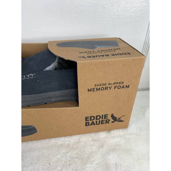 Eddie Bauer Men's Suede Memory Foam Faux Fur Slippers Charcoal M (8-9) - Picture 4 of 6